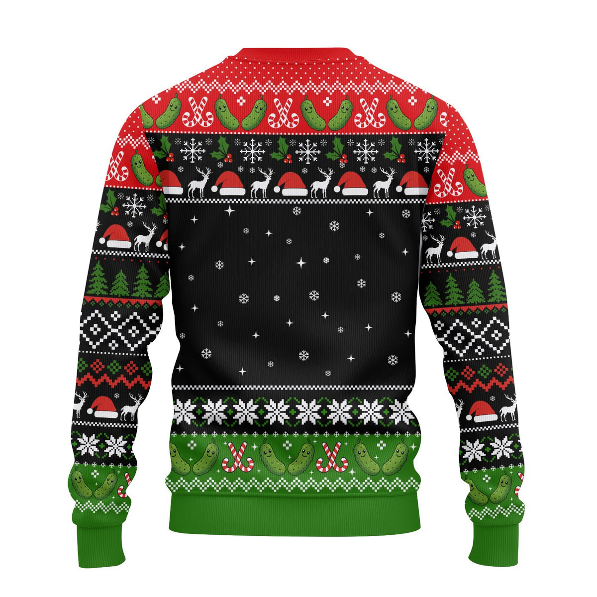 Pickle ugly christmas sweater, back view