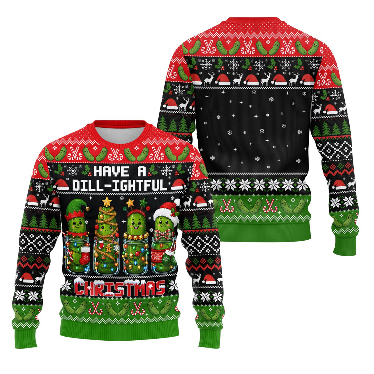 Pickle ugly christmas sweater, alternate front view