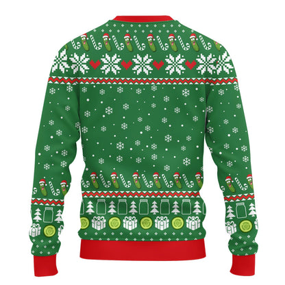 Fourth back view of the green pickles ugly sweater