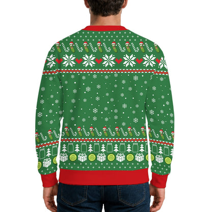 Back view of the green pickles ugly sweater