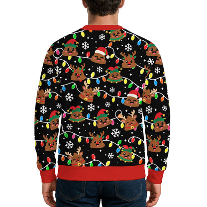 Poop emoji ugly christmas sweater, back view detail