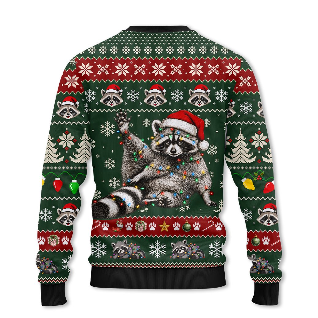 Close-up back view of the green holiday sweater
