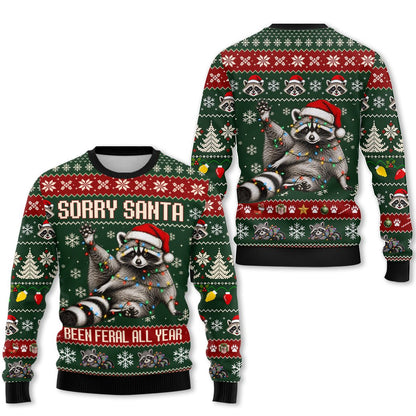 Alternate view of the feral raccoon ugly sweater