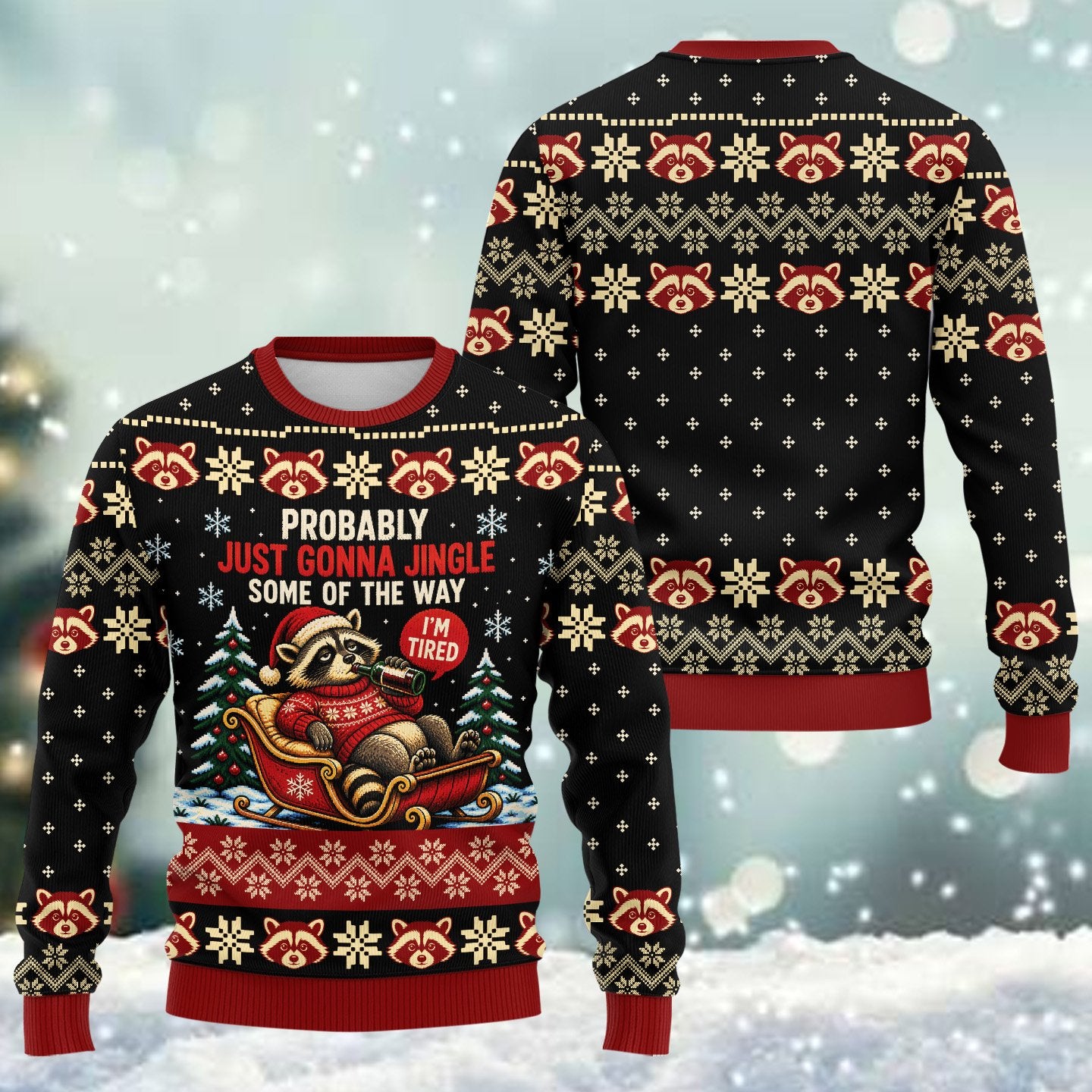 Detailed front view of the funny christmas ugly sweater