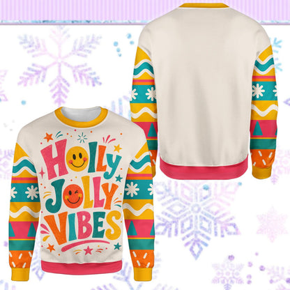Flat lay front view of the white retro Christmas ugly sweater