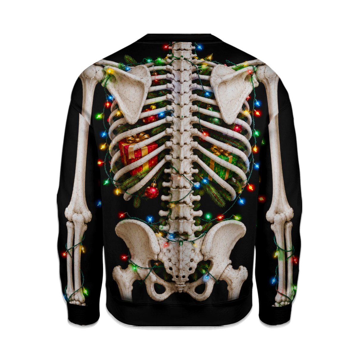 Detailed back view of the holiday ugly sweater