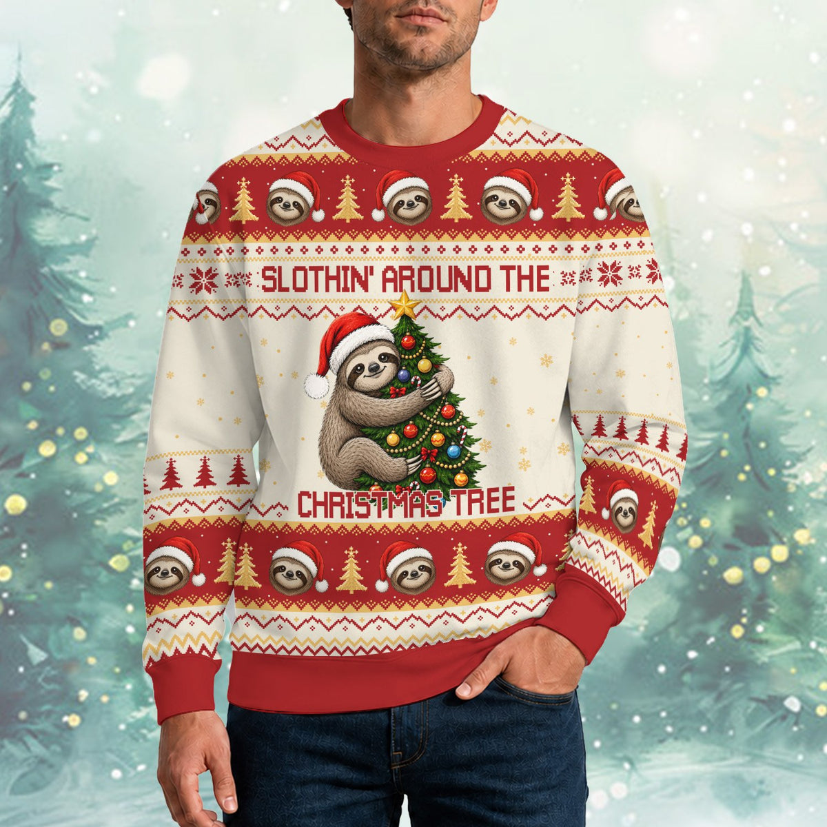 Second lifestyle view of the festive holiday sweater
