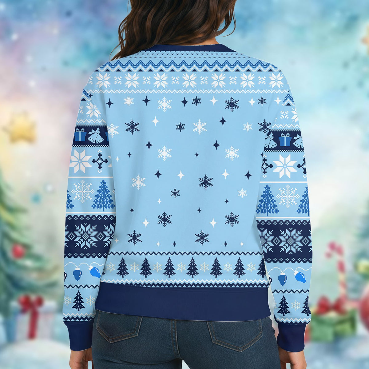 Second lifestyle view of the holiday ugly sweater in a festive setting