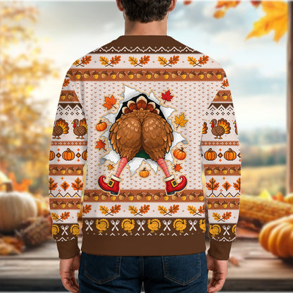 Alternate back view of the Thanksgiving turkey ugly sweater