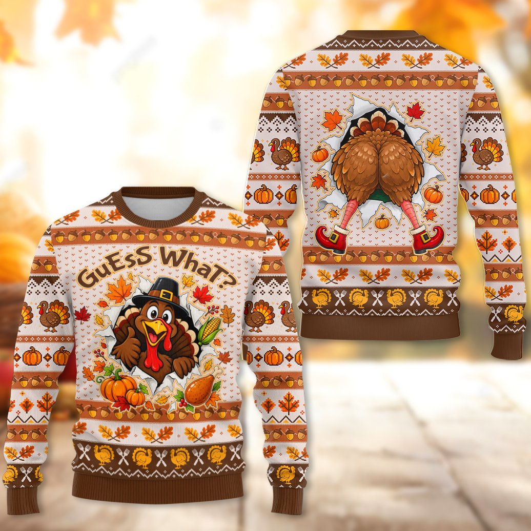 Another back view of the Thanksgiving turkey ugly holiday sweater