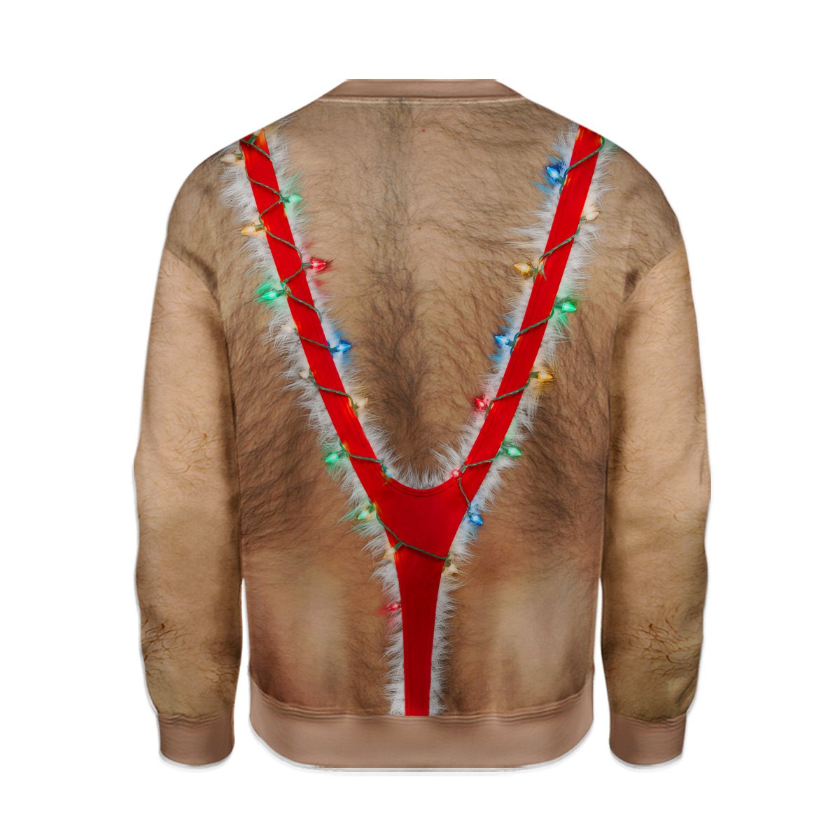 Back view of the ugly christmas sweater showing the back optical illusion