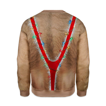 Back view of the ugly christmas sweater showing the back optical illusion