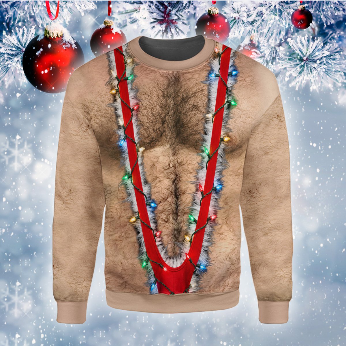 Full front view of the ugliest ugly christmas sweater design