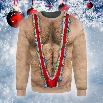 Full front view of the ugliest ugly christmas sweater design