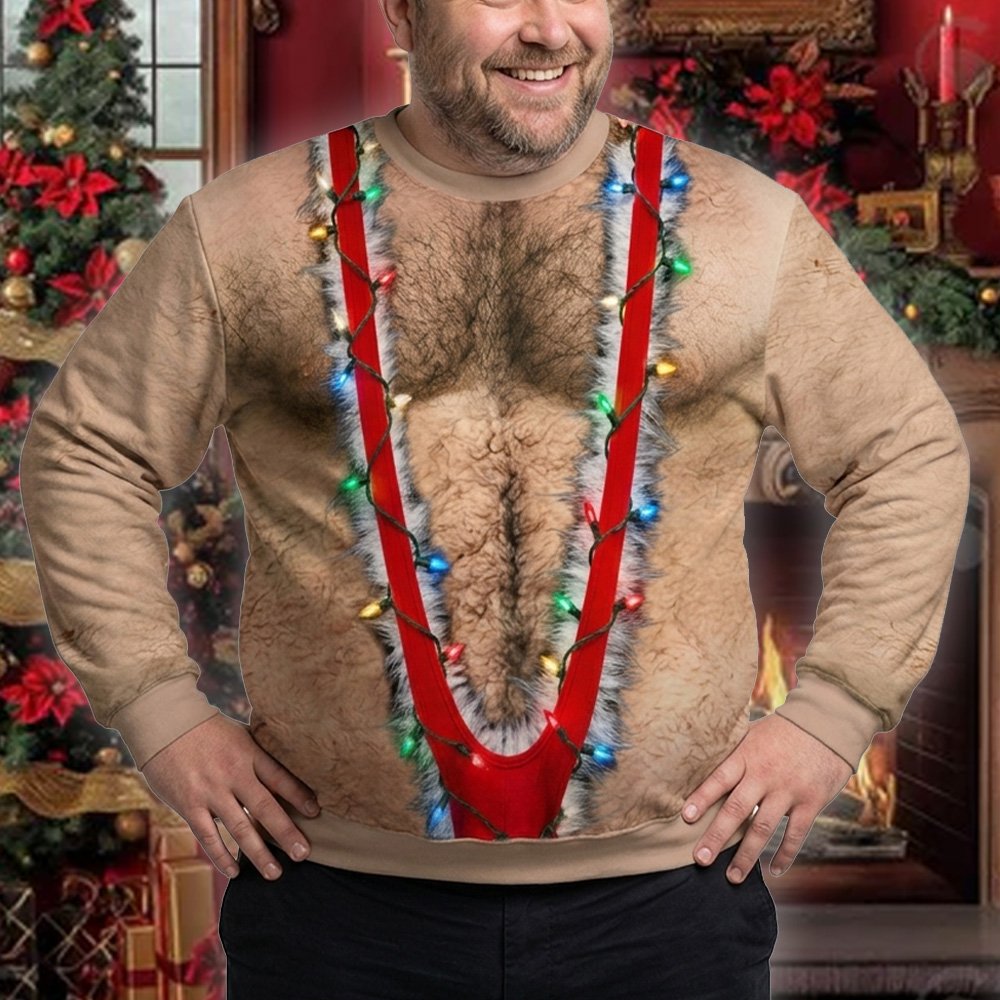 Person wearing the funny christmas sweater ugly design at a gathering