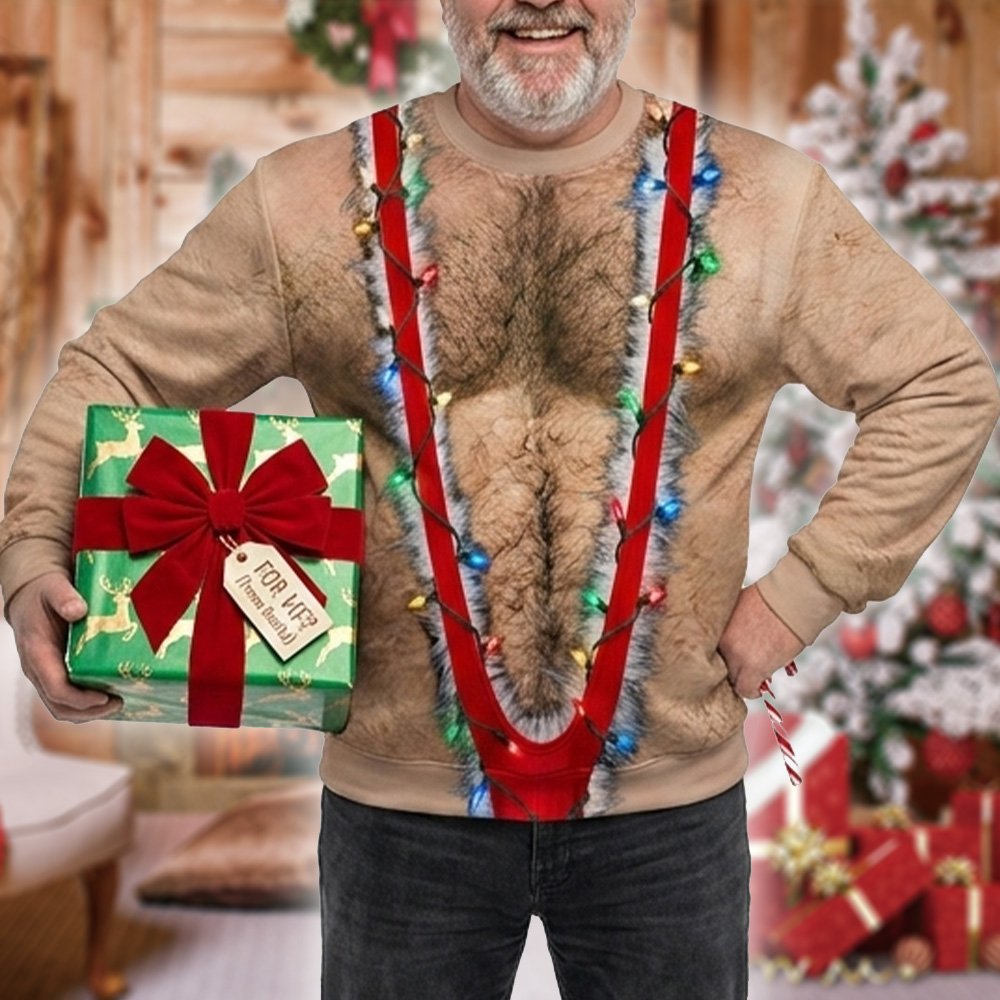 Another lifestyle shot of the sweater ugly christmas party outfit