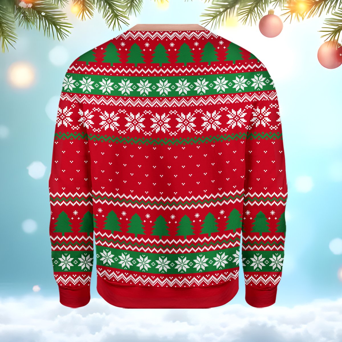 Close up back view of the ugly christmas jumper sweater