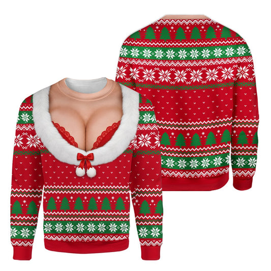 Faux cleavage ugly christmas sweater ugly design front view