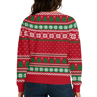 Another lifestyle view of the adult humor holiday sweater
