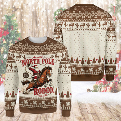 Western christmas ugly sweater, front view detail