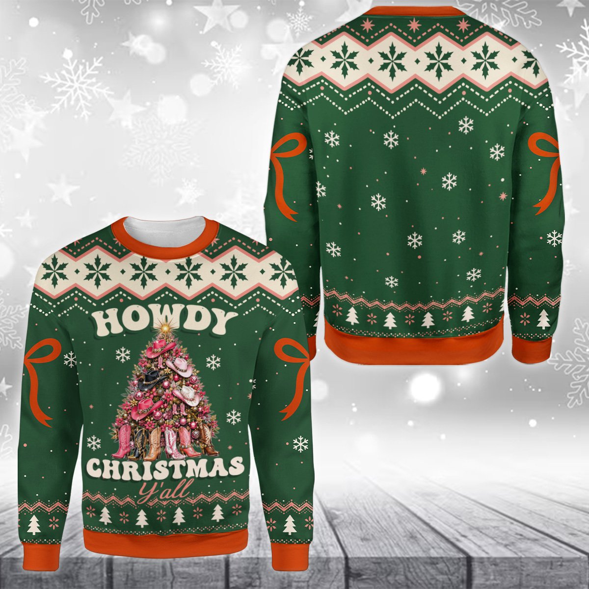 Close up front view of the holiday ugly sweater with fair isle pattern