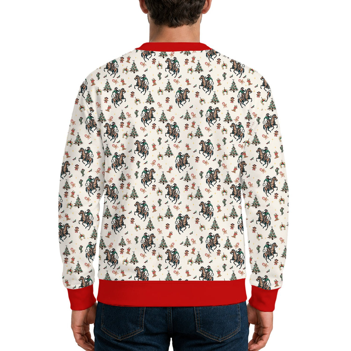 Detailed back view of the holiday ugly sweater