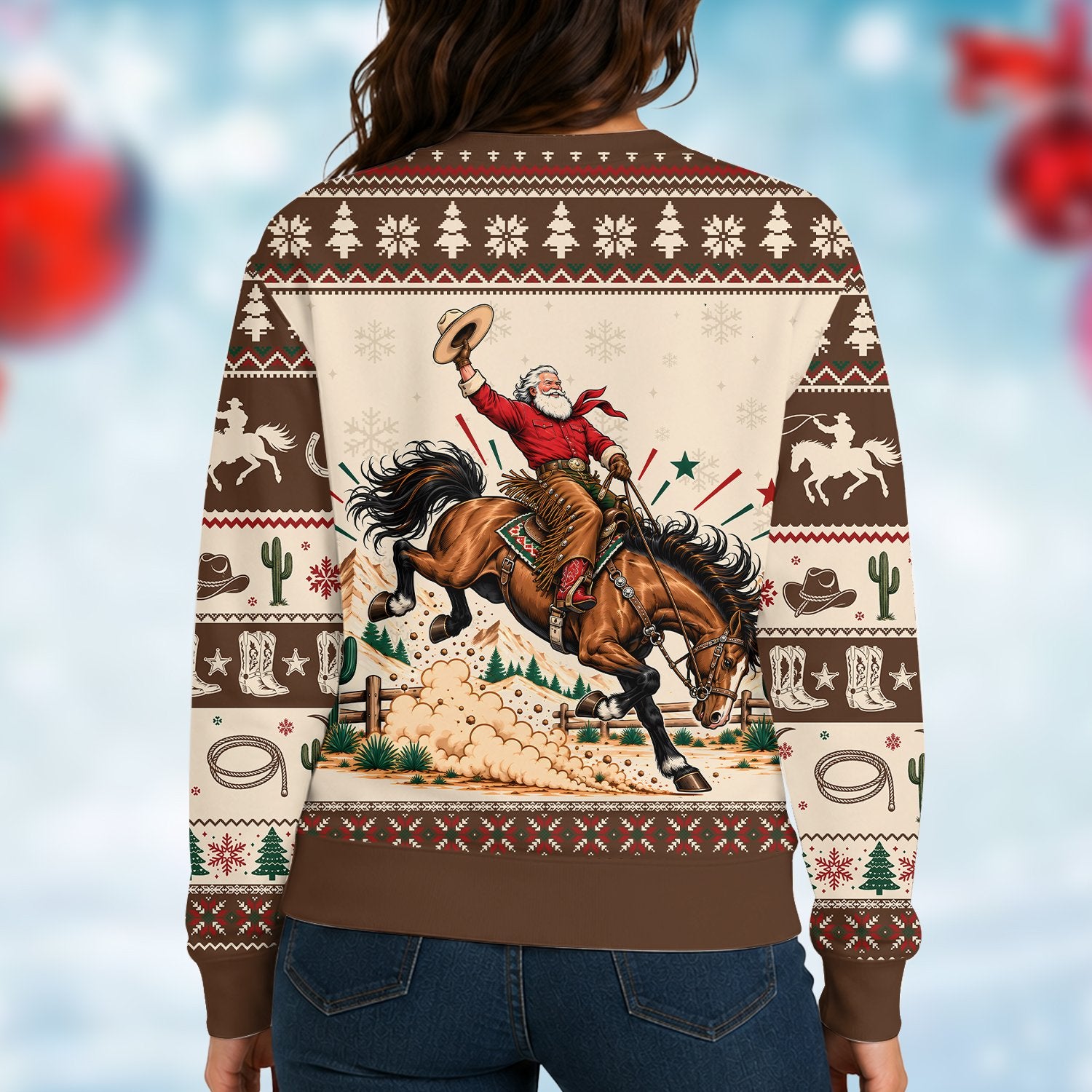 Alternative back view of the western ugly sweater