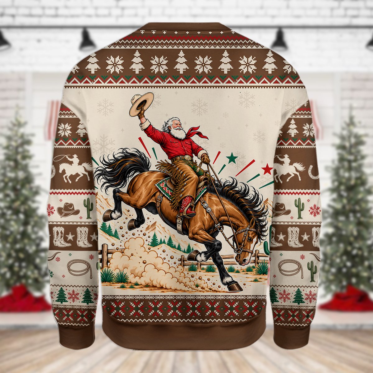 Full back design of the cowboy Santa sweater
