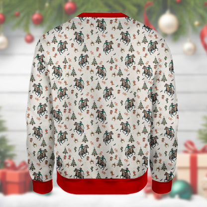 Back view of the ugly western christmas sweater