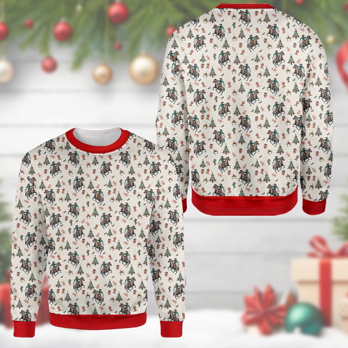 Close up front view of the christmas ugly sweater design
