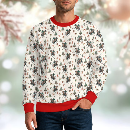 Second lifestyle view of the western rider christmas sweater