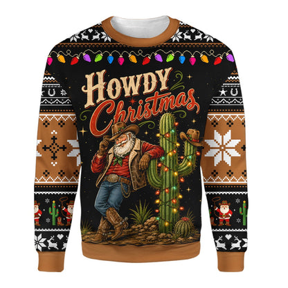 Lifestyle shot of a person enjoying the holidays in the ugly western christmas sweater