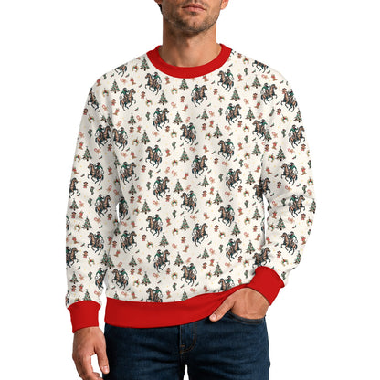 Lifestyle view of someone wearing the beige western ugly sweater