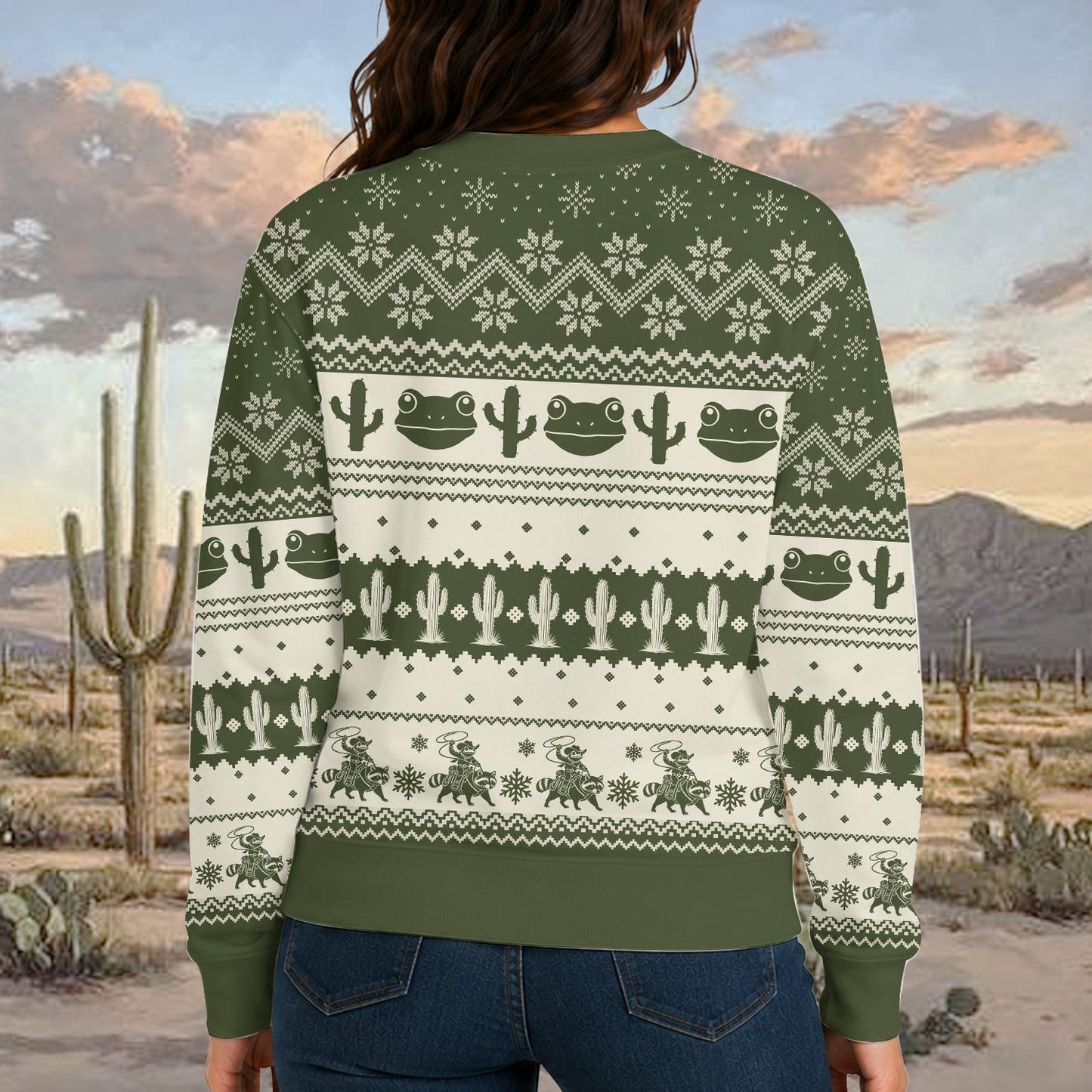 Third lifestyle view of the funny holiday ugly sweater