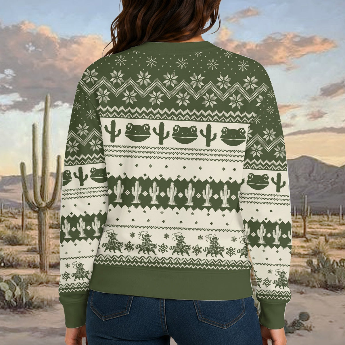 Third lifestyle view of the funny holiday ugly sweater
