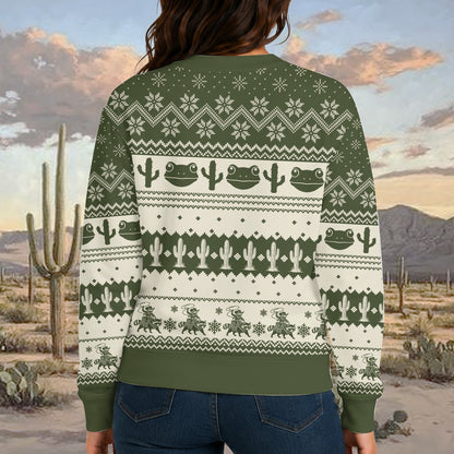 Third lifestyle view of the funny holiday ugly sweater
