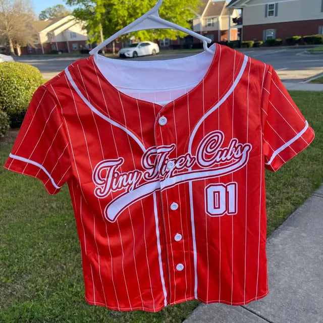 Red custom baseball jersey